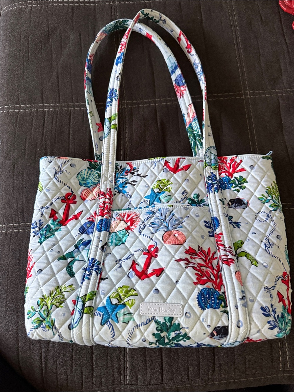 Vera Bradley White Quilted Tote with Multicolor Nautical & Floral Print